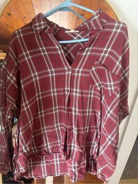 Red Plaid Button-Up Shirt